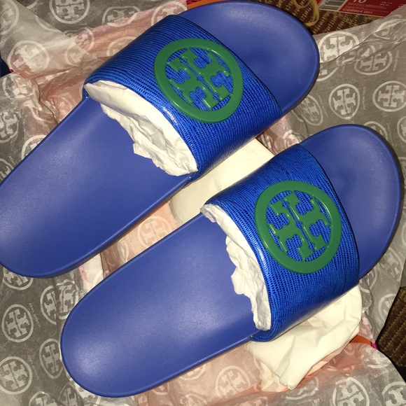 tory burch blue slides
